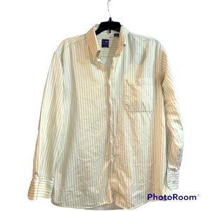 T. Harris mens gold and white striped button down made in London size L